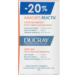 Ducray - Anacaps Reactiv Συμπλήρωμα Διατροφής για Τριχόπτωση, Υγιή μαλλιά και νύχια - 30 caps